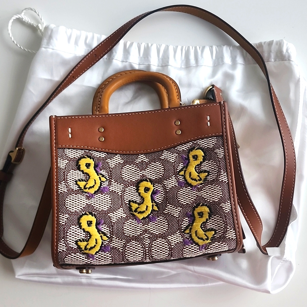 Coach Brown & Yellow Duck Embroidered Signature Crossbody Bag